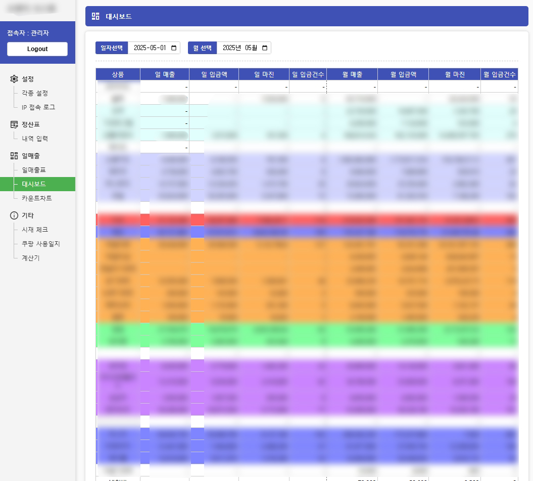 웹 ERP 매출정산 관리 시스템